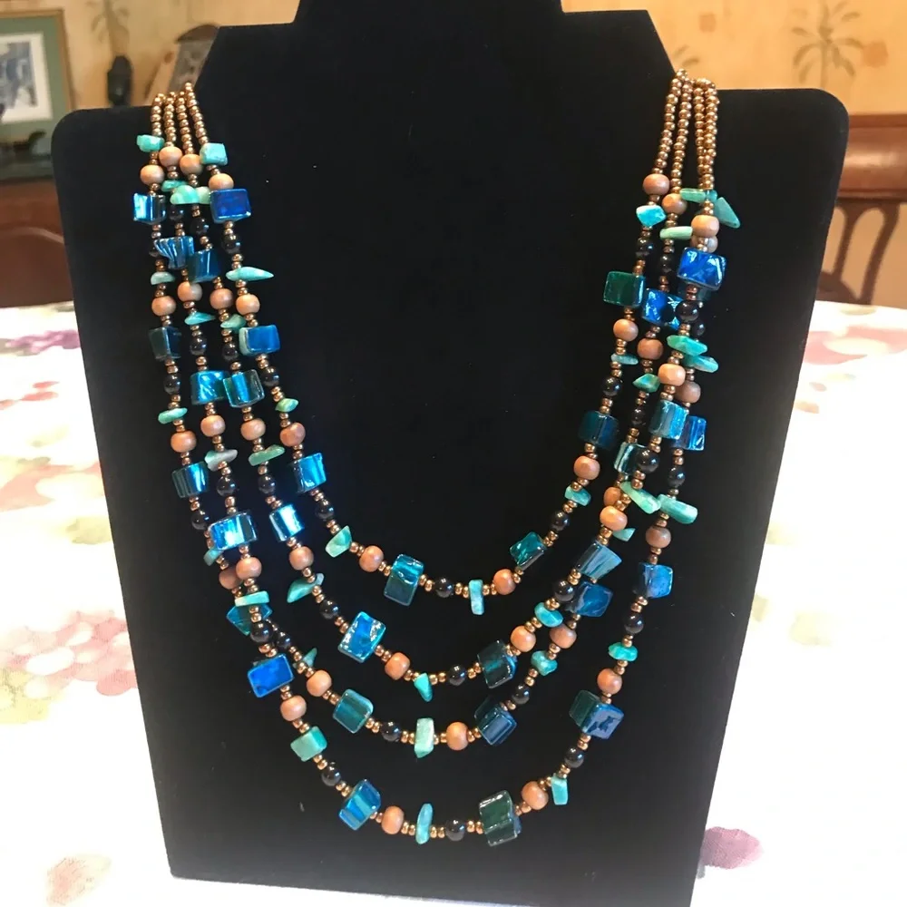 VINTAGE ABALONE NECKLACE FOUR GORGEOUS STRANDS - Picture 1 of 11